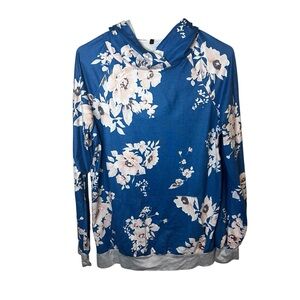 Blue And Gray Floral Hoodie Medium